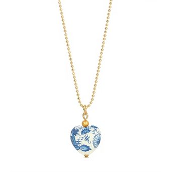 1928 Gold Tone Blue Willow Heart Necklace
