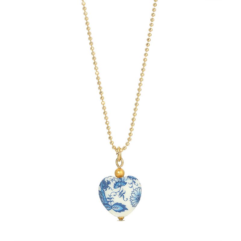 54697454 1928 Gold Tone Blue Willow Heart Necklace, Womens, sku 54697454
