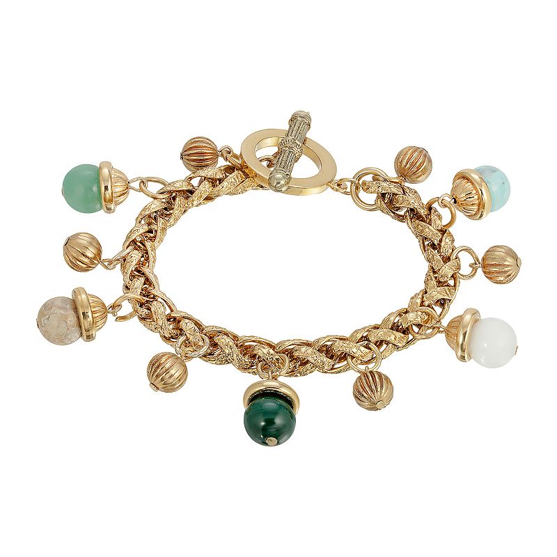 1928 Gold Tone Genuine Stone Beaded Drop Bracelet, Womens, Multicolor