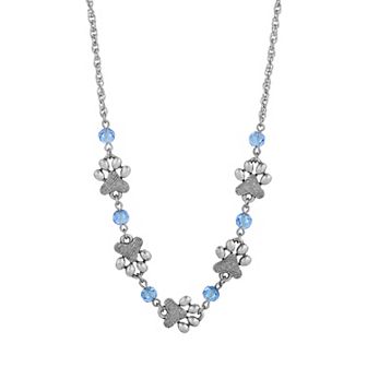 1928 Silver Tone Blue Bead Paw Necklace