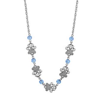 1928 Silver Tone Blue Bead Paw Necklace