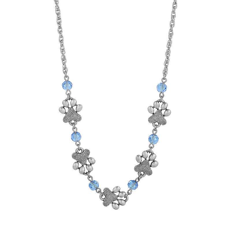 83058379 1928 Silver Tone Blue Bead Paw Necklace, Womens, S sku 83058379