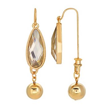 1928 Gold Tone Simulated Crystal Teardrop Front-Back Earrings