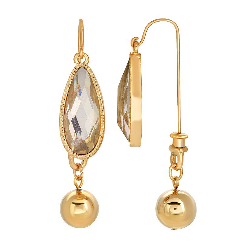 1928 Gold Tone Simulated Crystal Teardrop Front-Back Earrings, Womens, Bro