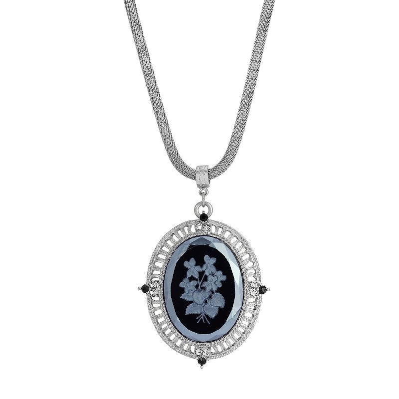 1928 Silver Tone Floral Pendant Necklace, Womens, Size: 25, Black