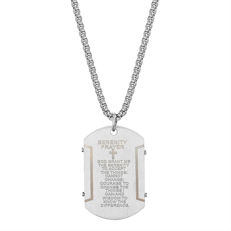 1913 Mens Stainless Steel Serenity Prayer Dog Tag Pendant Necklace, S
