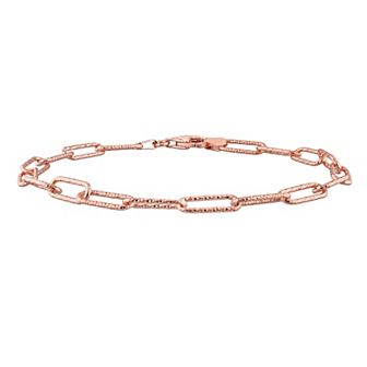 Stella Grace Men's 18k Rose Gold Over Silver Fancy Cut Paper Clip Link Chain Bracelet