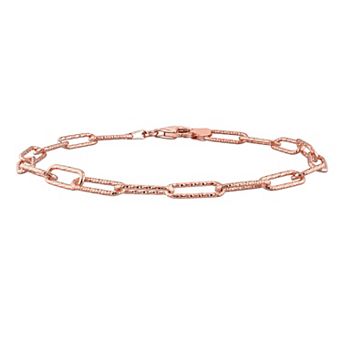 Stella Grace Men's 18k Rose Gold Over Silver Fancy Cut Paper Clip Link Chain Bracelet