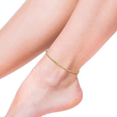 Stella Grace 18k Gold Over Silver 2.2 mm Rope Chain Anklet