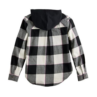 Girls 6 20 SO Boyfriend Flannel Hooded Shirt in Regular Plus Size