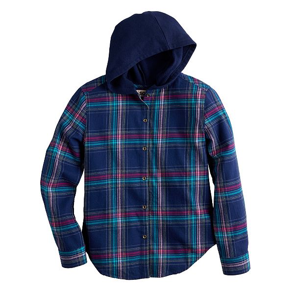 Girls 6-20 SO® Boyfriend Flannel Hooded Shirt in Regular & Plus Size