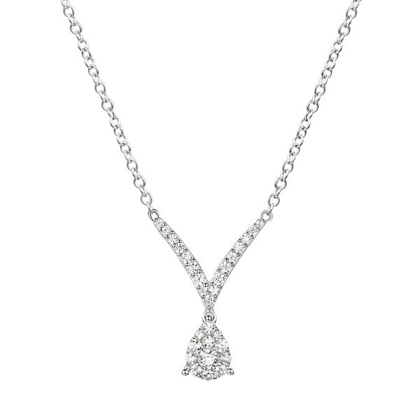 10k White Gold 1/3 Carat T.W. Diamond V Drop Pendant Necklace