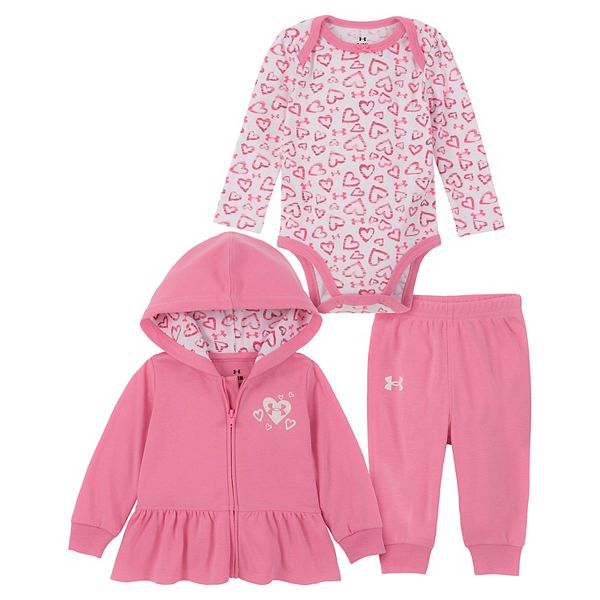 Baby Girl Under Armour 3Piece Heart Thread Hoodie, Bodysuit & Joggers Set