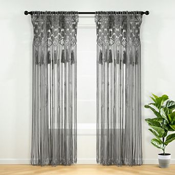 Lush Decor Boho Macrame Tassel Window Curtain Panel