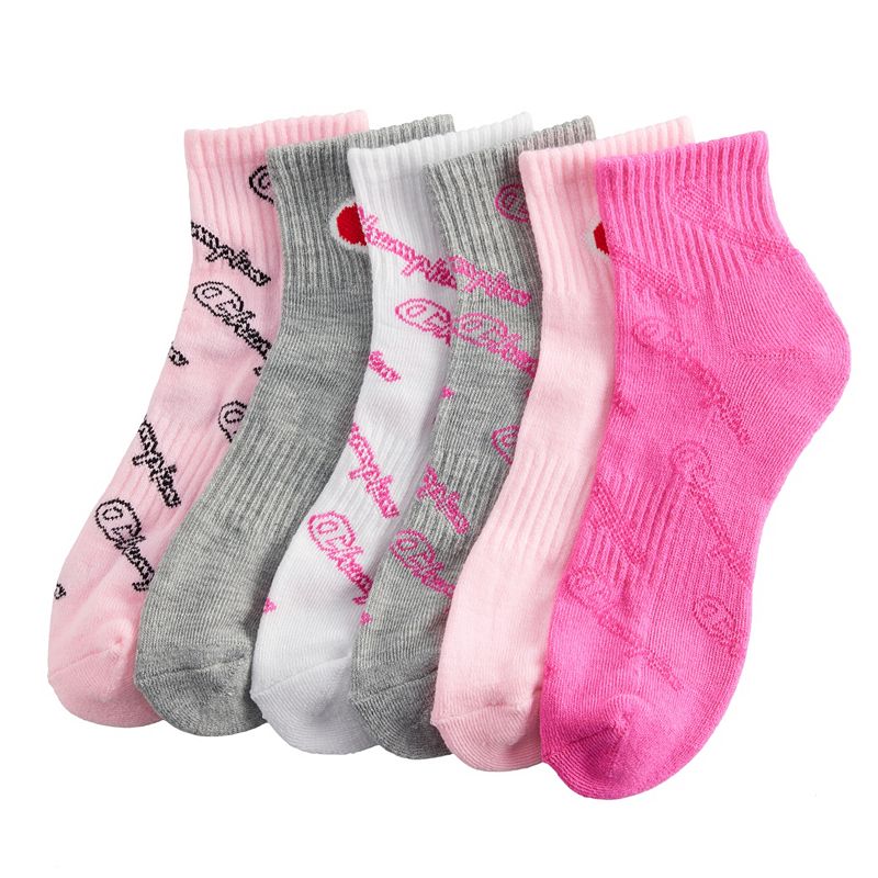 Girls Champion 6-Pack Quarter Socks, Girls, Size: 6-8 1/2, Light Pink