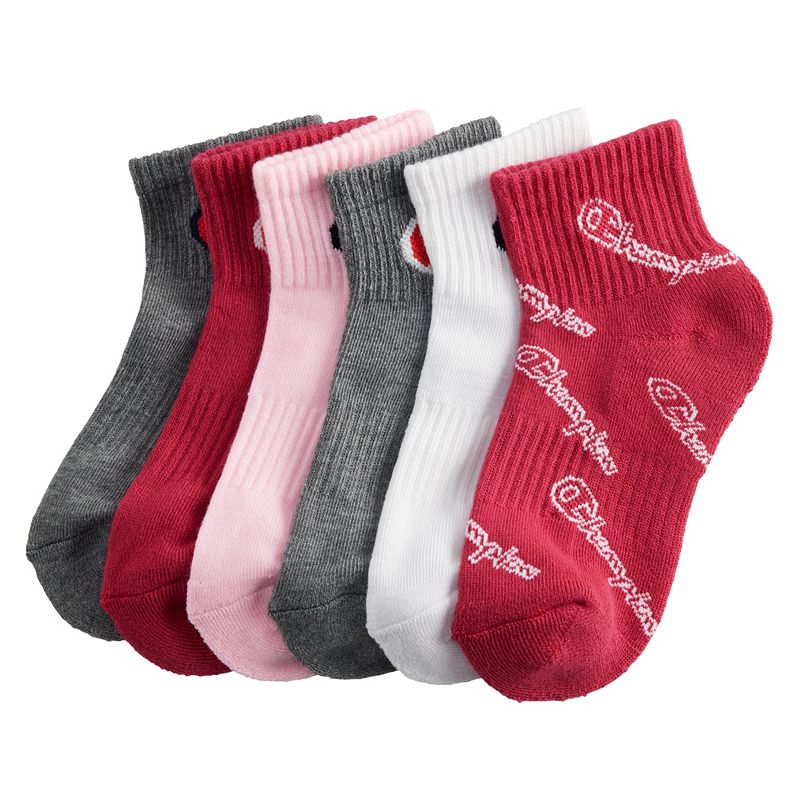 Girls 6-Pack Champion Quarter Cut Socks, Girls, Size: 6-8 1/2, Light Pink