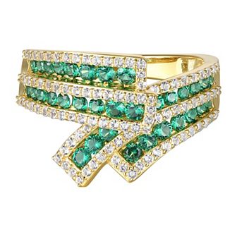 14k Gold Over Silver Lab-Created Emerald & Lab-Created White Sapphire Ring