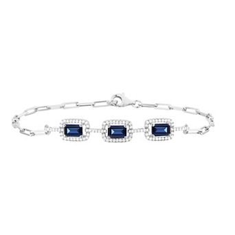 Sterling Silver Lab-Created Blue & White Sapphire Bracelet