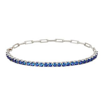 Sterling Silver Lab-Created Blue & White Sapphire Bracelet