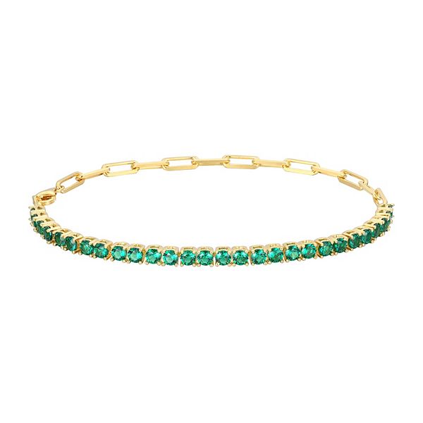 14k Gold Over Silver LabCreated Emerald Bracelet