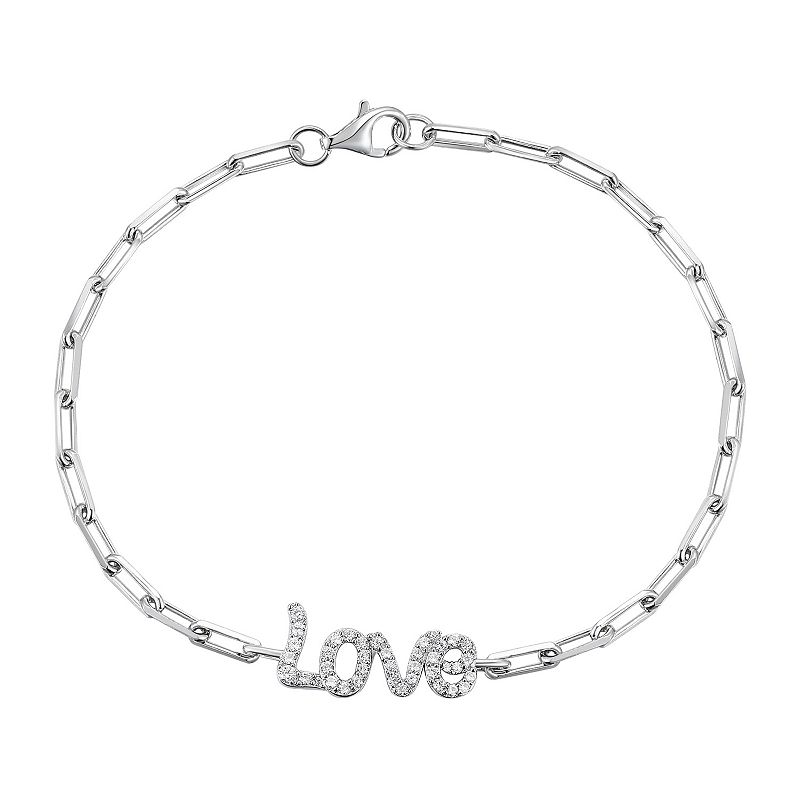 Sterling Silver 1/4 Carat T.W. Diamond Love Bracelet, Womens, Size: 7