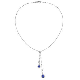 Sterling Silver Lab-Created Blue & White Sapphire Drop Necklace