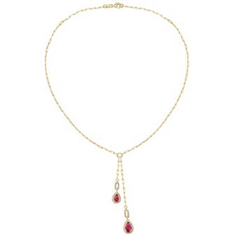 MASTERPIECE 14k Gold Over Silver Lab-Created Ruby & Lab-Created White Sapphire Drop Necklace