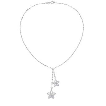 Sterling Silver Mother-Of-Pearl & Lab-Created White Sapphire Flower Drop Necklace