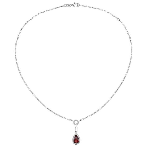 Sterling Silver Garnet & Lab-Created White Sapphire Pendant Necklace