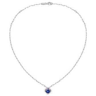 Sterling Silver Lab-Created Blue & White Sapphire Pendant Necklace