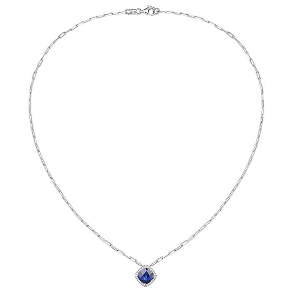 Sterling Silver Lab-Created Blue & White Sapphire Pendant Necklace