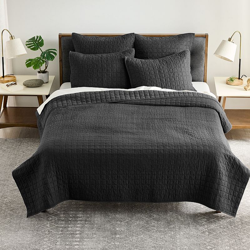 Sonoma Goods For Life Cotton Linen Quilt or Sham, Dark Grey, Std Sham