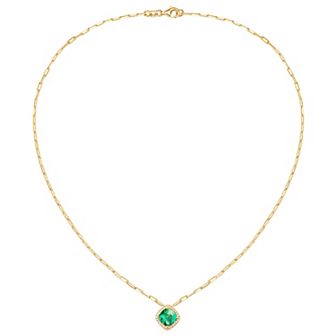 14k Gold Over Silver Lab-Created Emerald & White Sapphire Pendant Necklace