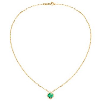 14k Gold Over Silver Lab-Created Emerald & White Sapphire Pendant Necklace