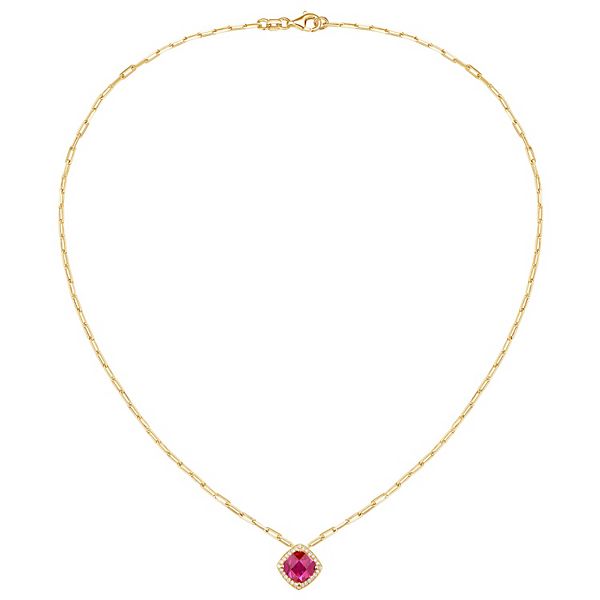 14k Gold Over Silver Lab-Created Ruby & White Sapphire Pendant Necklace