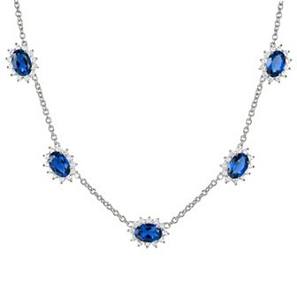 Sterling Silver Lab-Created Blue & White Sapphire Necklace