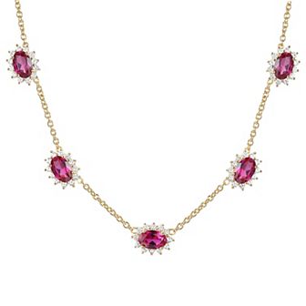 14k Gold Over Silver Lab-Created Ruby & White Sapphire Necklace