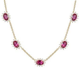 14k Gold Over Silver Lab-Created Ruby & White Sapphire Necklace
