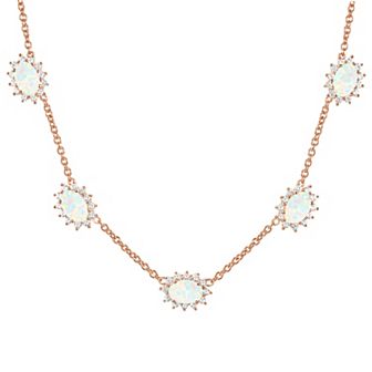 14k Rose Gold Over Silver Lab-Created Opal & White Sapphire Necklace