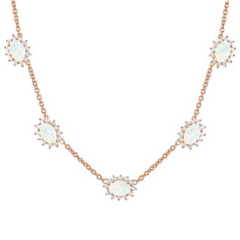 MASTERPIECE 14k Rose Gold Over Silver Lab-Created Opal & White Sapphire Necklace