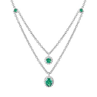 Sterling Silver Lab-Created Emerald & White Sapphire Double Layer Necklace