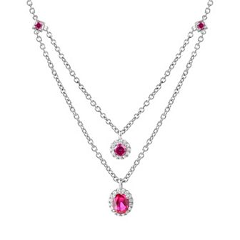 Sterling Sliver Lab-Created Ruby & White Sapphire Double Layer Necklace