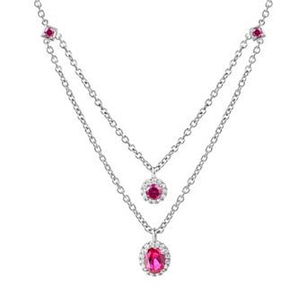 MASTERPIECE Sterling Sliver Lab-Created Ruby & White Sapphire Double Layer Necklace