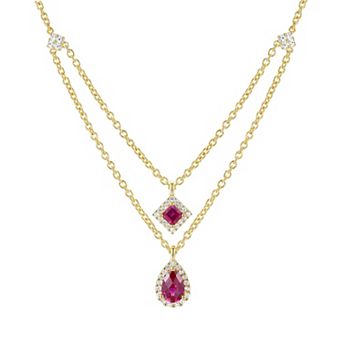 14k Gold Over Silver Lab-Created Ruby & White Sapphire Double Layer Necklace