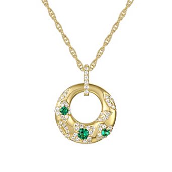 14k Gold Over Silver Lab-Created Emerald & White Sapphire Pendant Necklace
