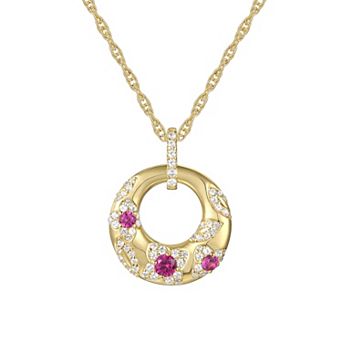 14k Gold Over Silver Lab-Created Ruby and White Sapphire Pendant Necklace