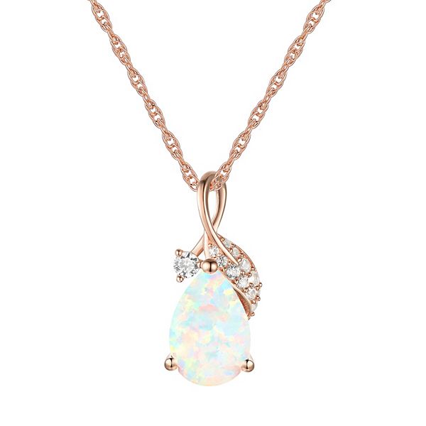 14k Rose Gold Over Silver Lab-Created Opal & White Sapphire Pendant ...