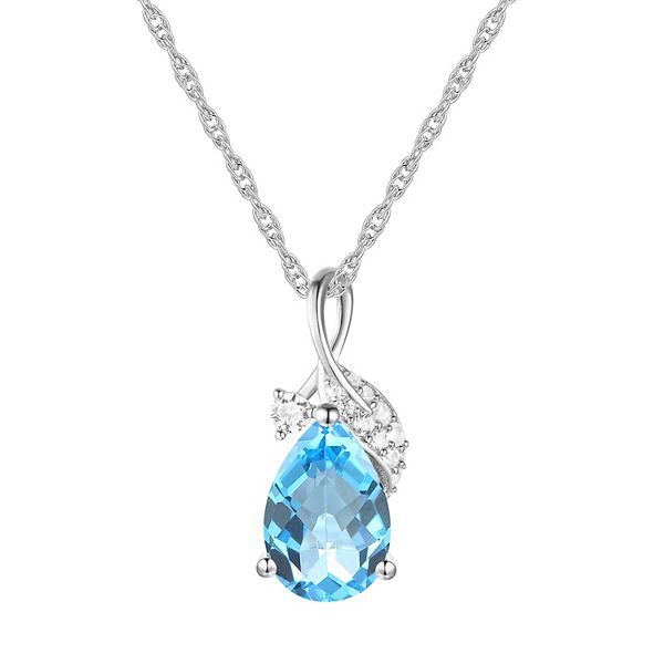 Sterling Silver Blue Topaz & Lab-Created White Sapphire Pendant Necklace