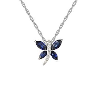 Sterling Silver Lab-Created Blue & White Sapphire Butterfly Pendant Necklace