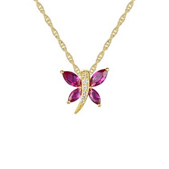 14k Gold Over Silver Lab-Created Ruby & White Sapphire Butterfly Pendant Necklace